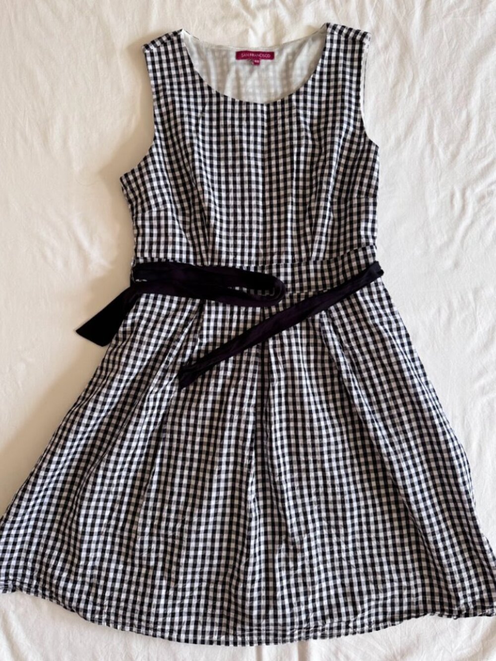 San Francisco Classic Gingham Belted Dress - Black & White - Medium